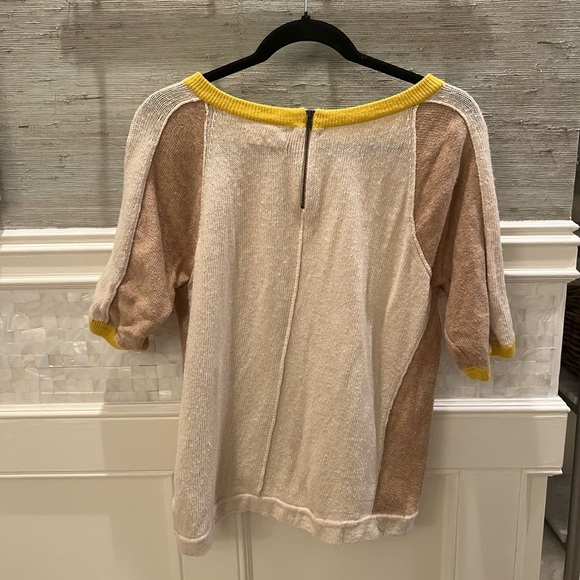 Anthropologie field flower short sleeve sweater beige tan yellow medium zip back - Picture 12 of 12